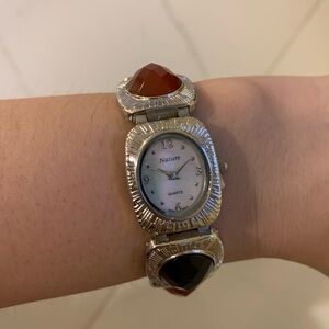 NEW Nature Multi Color Stone Wrist Watch Black Red Mother Of Pearl Face
